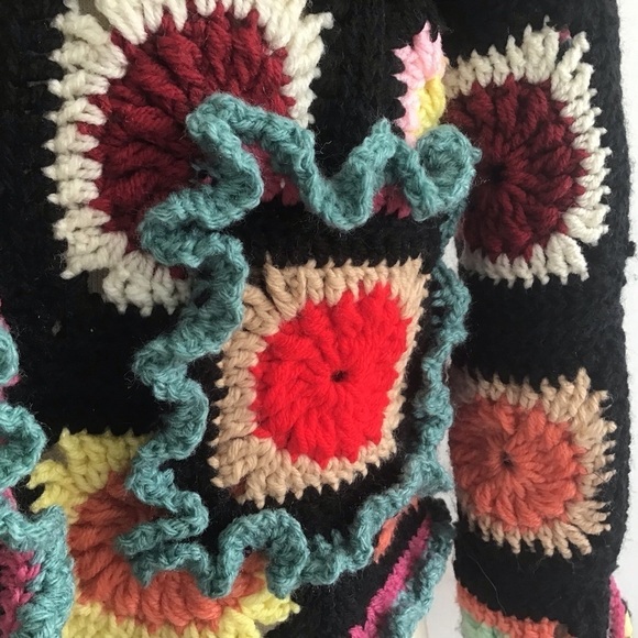 Up cycled granny square crib afghan cropped open front jacket / pockets Medium - Picture 3 of 7